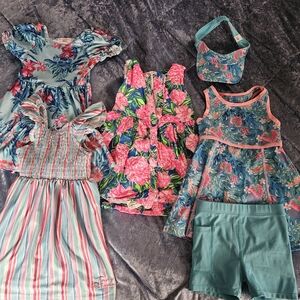 Tommy Bahama Lot Of 4 Toddler Dresses With Shorts & Visor 2T